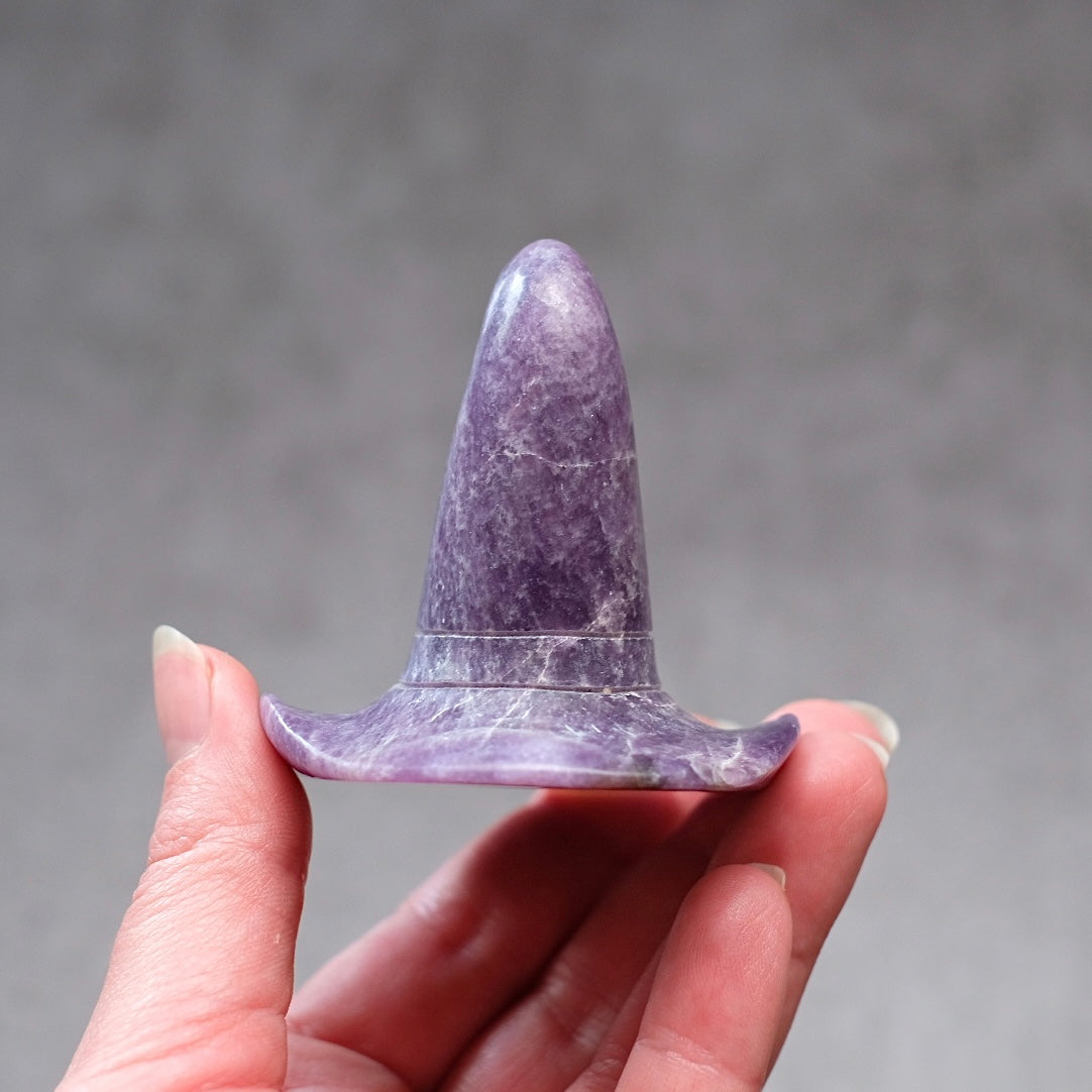 Lepidolite Witch Hat Crystal Carving | Halloween Crystal