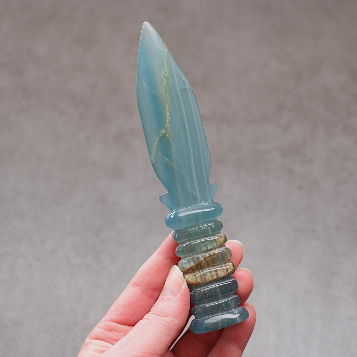 Lemurian Aquatine Calcite Athame | Blue Onyx Crystal Dagger | Witches Knife