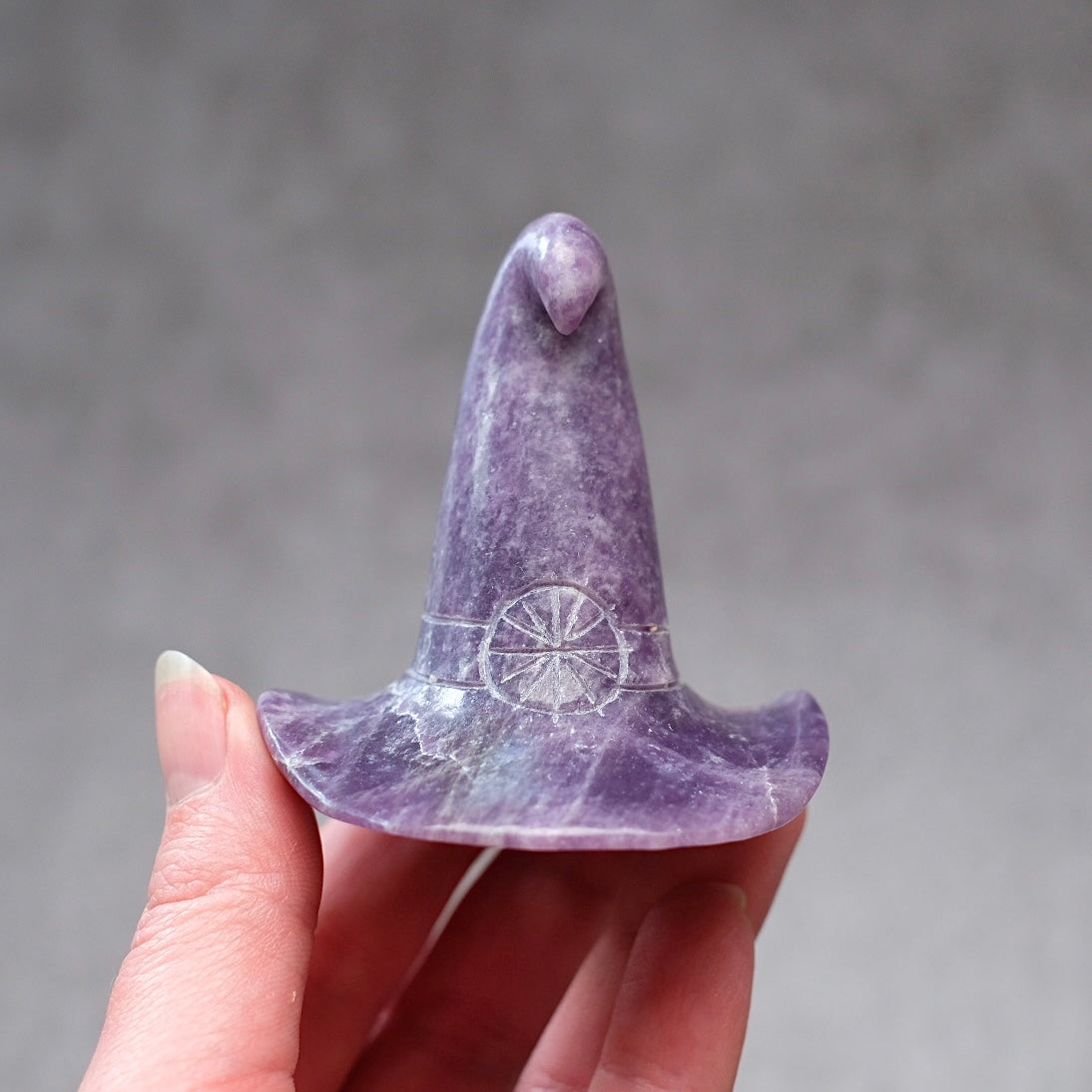 Lepidolite Witch Hat Crystal Carving | Halloween Crystal