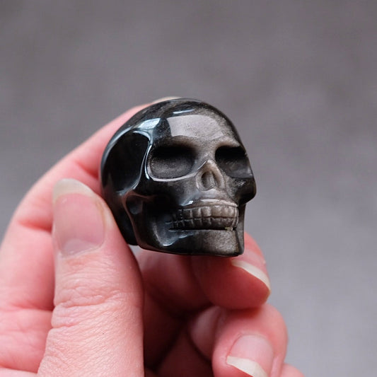 Silver Sheen Obsidian Crystal Skull | Obsidian Skull Carving