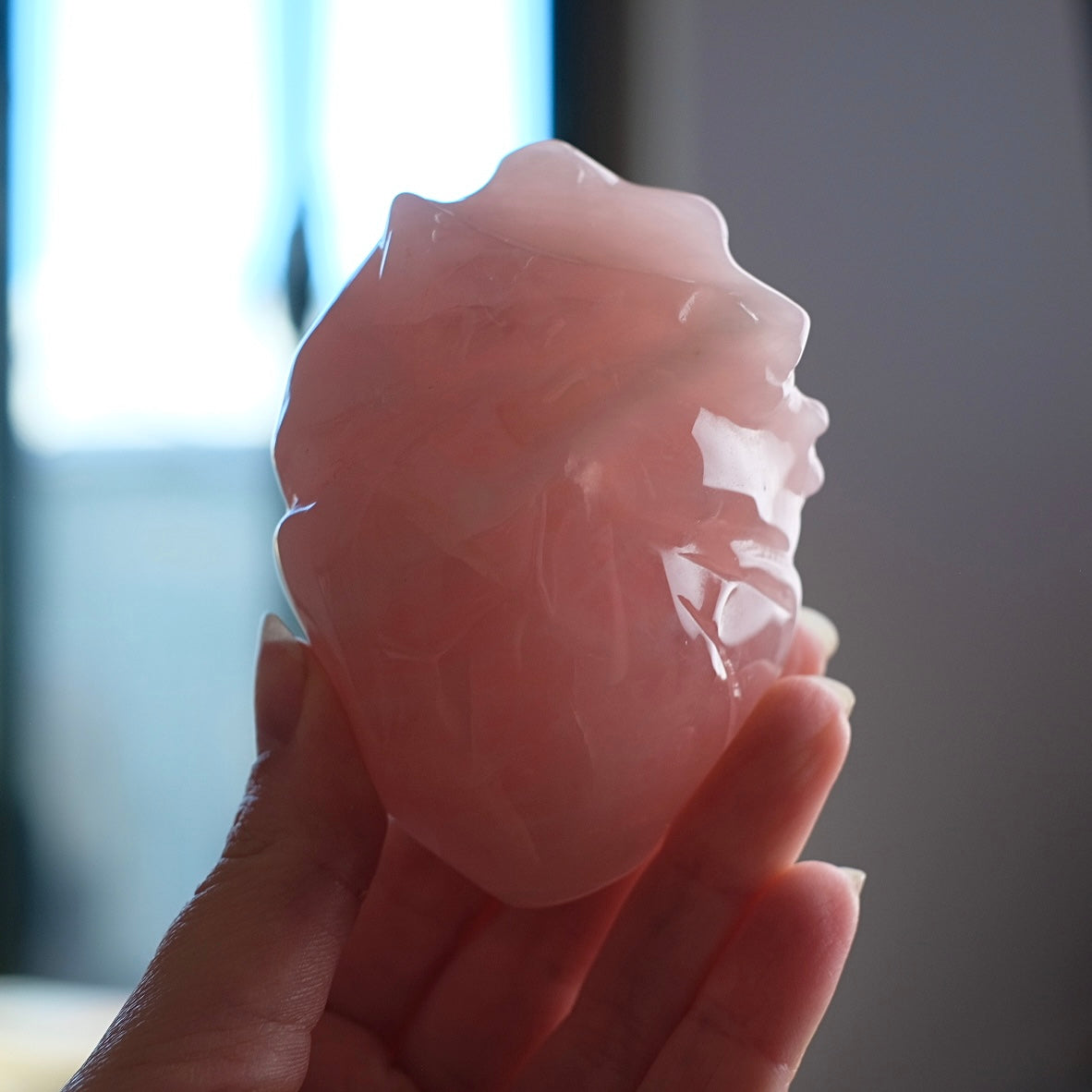 Rose Quartz Anatomical Heart Carving | Human Crystal Heart