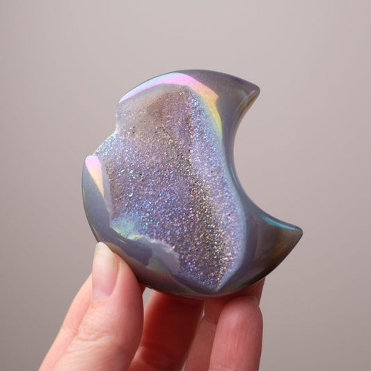 Aura Agate Druzy Moon | Carved Agate Geode Moon