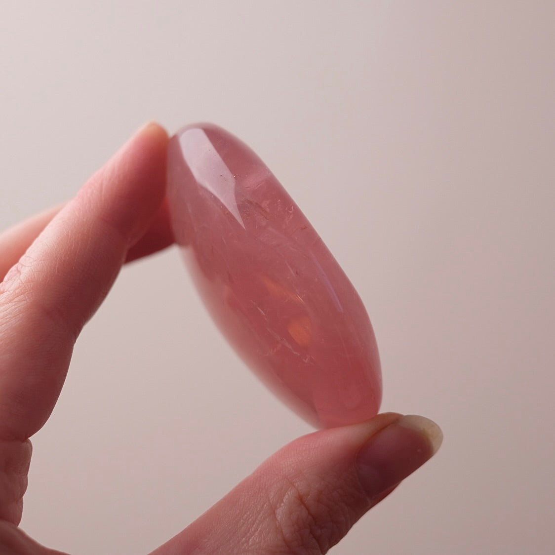 Gemmy Peach Rose Quartz Palm | Rose Quartz Crystal Palmstone