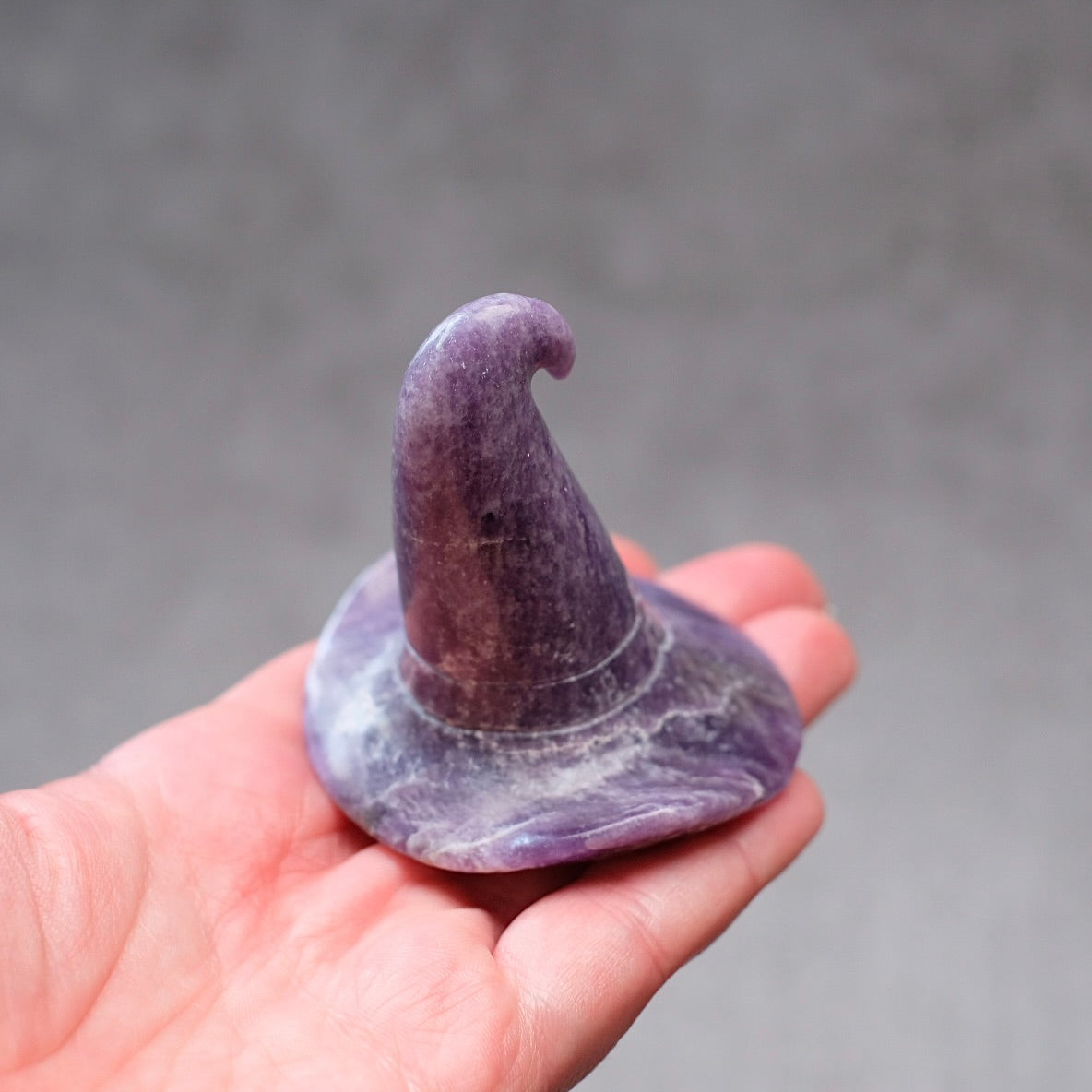 Lepidolite Witch Hat Crystal Carving | Halloween Crystal
