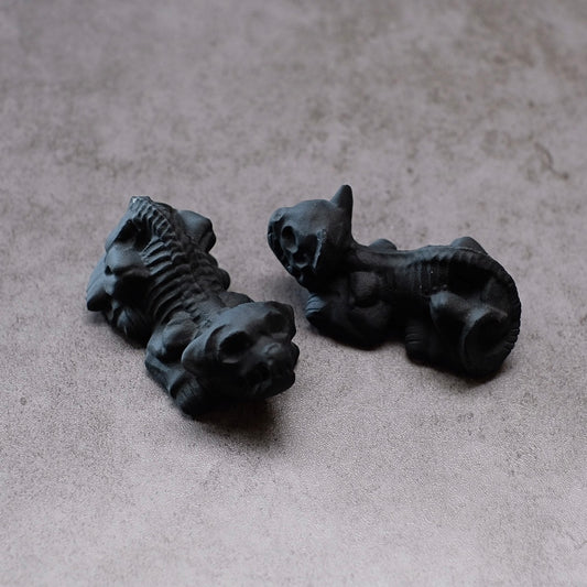 Obsidian Dog & Cat Skeleton Carvings | Cute Halloween Crystal