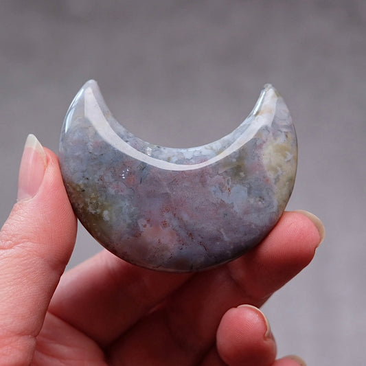 Purple Moss Agate Moon | Moss Agate Carved Crystal Moon