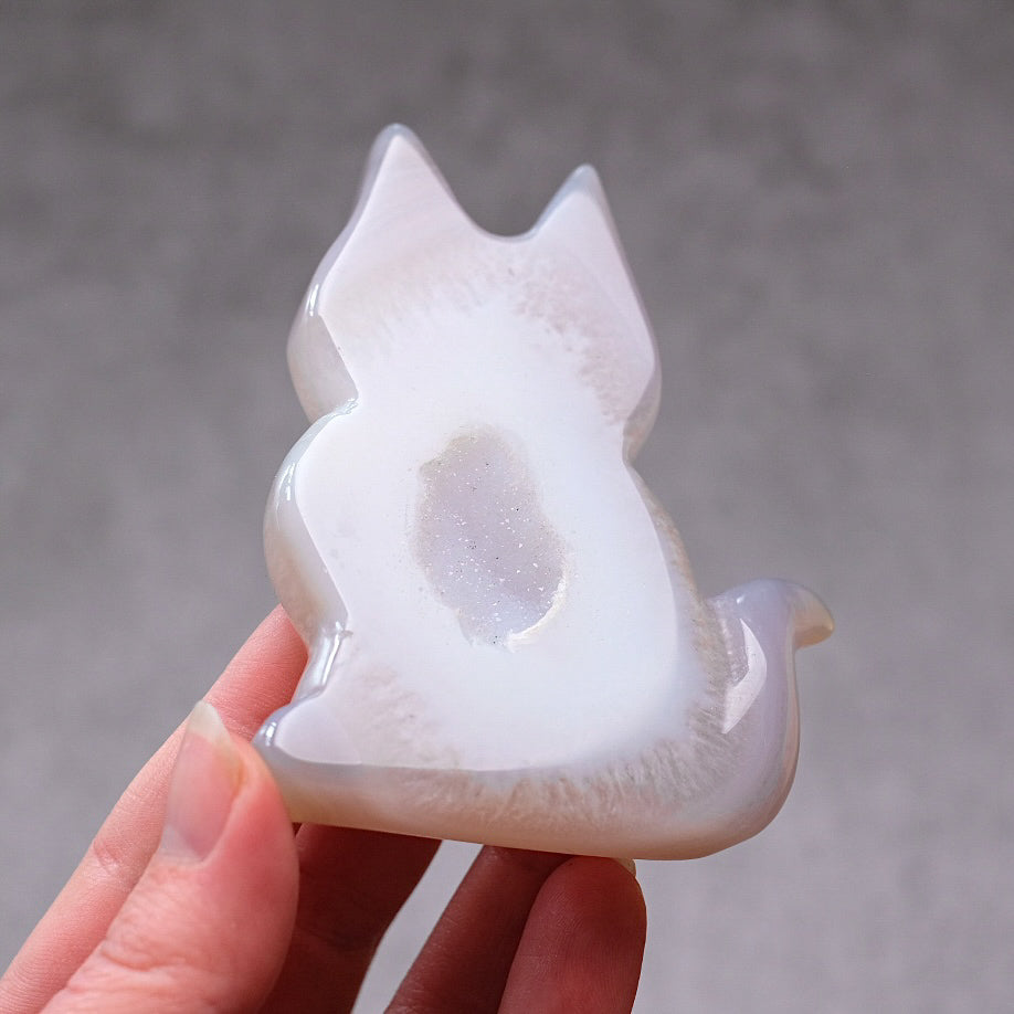 Agate Cat Carving | Druzy Agate Crystal Cat Carving