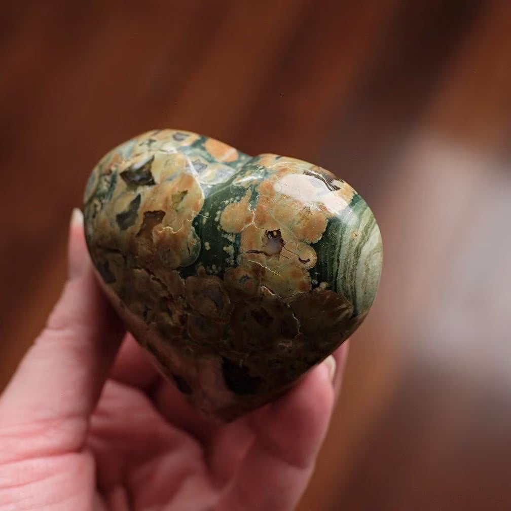 Rainforest Jasper Heart | Rhyolite Crystal Heart | Crystal Heart Carving