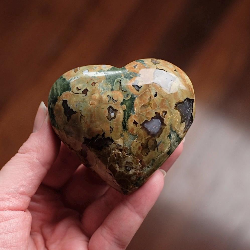 Rainforest Jasper Heart | Rhyolite Crystal Heart | Crystal Heart Carving