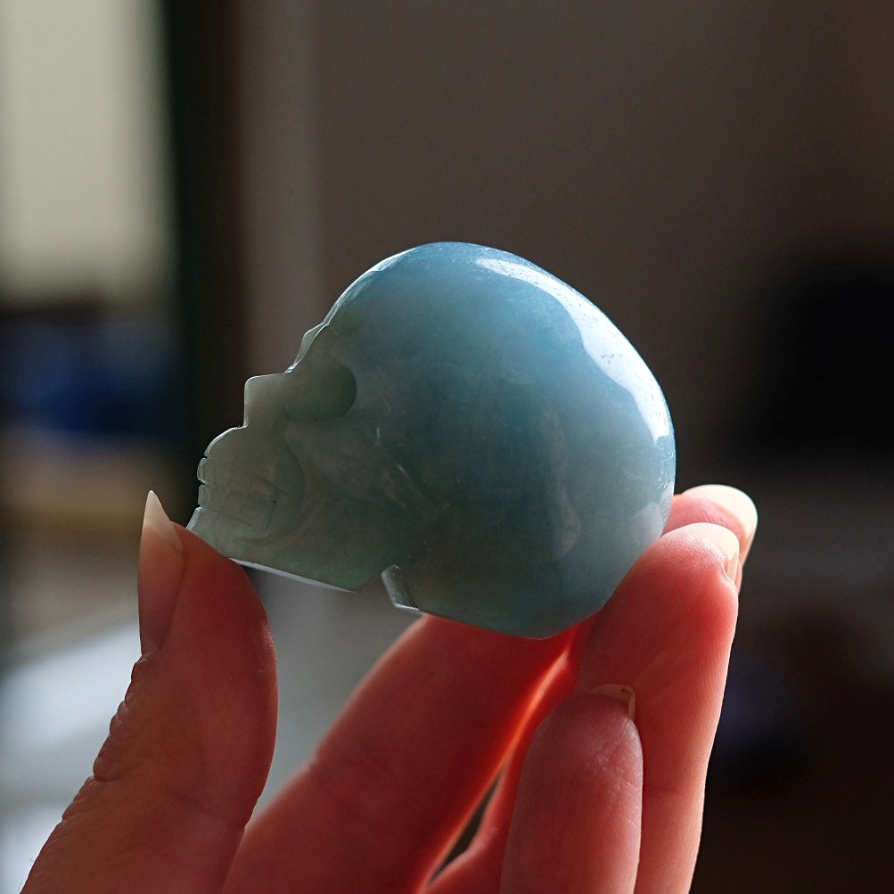 Rare Aquamarine Skull | Blue Aquamarine Crystal Skull