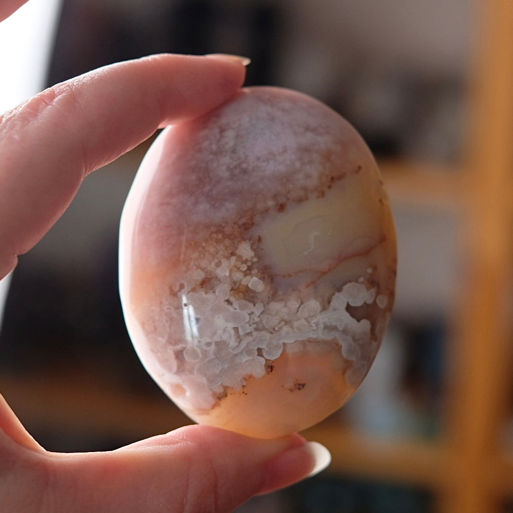 Pink Flower Agate Palm | Flower Agate Crystal Palm Stone