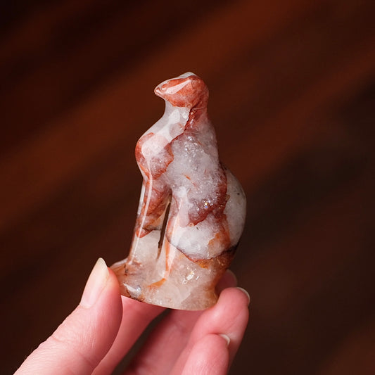 Fire Quartz Cat Carving | Egyptian Crystal Cat Figure