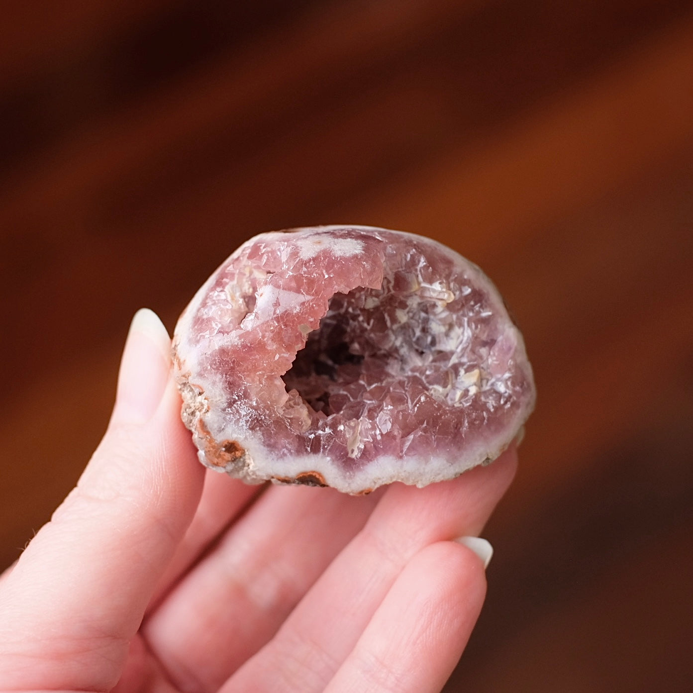 Raspberry Pink Amethyst Geode | Polished Pink Amethyst Crystal Specimen 12