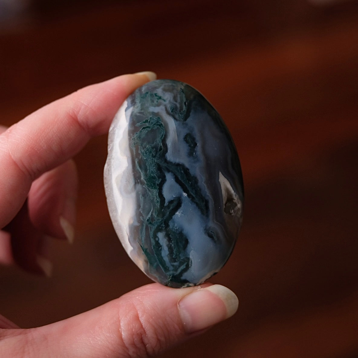 Druzy Moss Agate Palm Stone | Moss Agate Crystal Palmstone