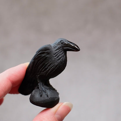 Black Obsidian Raven Carving | Crystal Crow Halloween Crystal