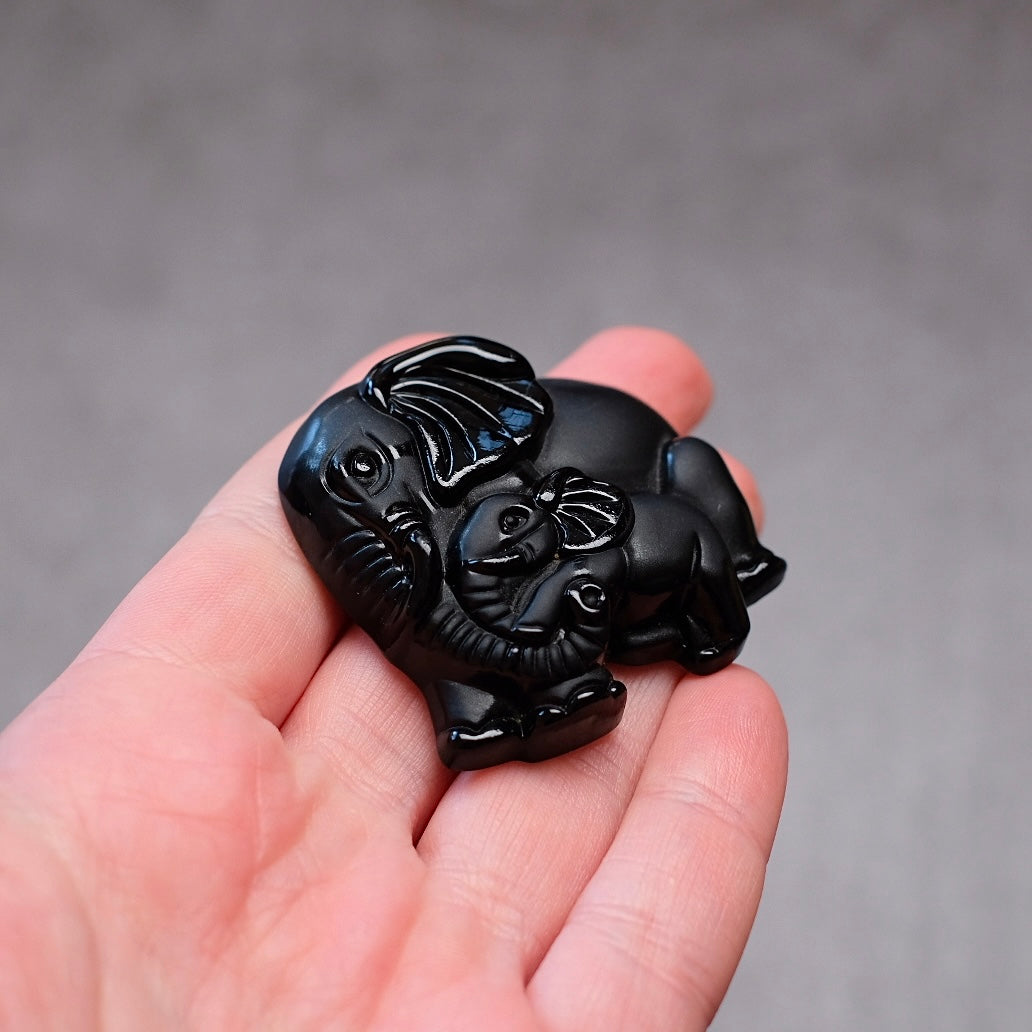 Black Obsidian Elephant Carving | Cute Crystal Carving