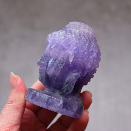 Indigo Fluorite Buddha | Purple Fluorite Crystal Buddha Head Carving