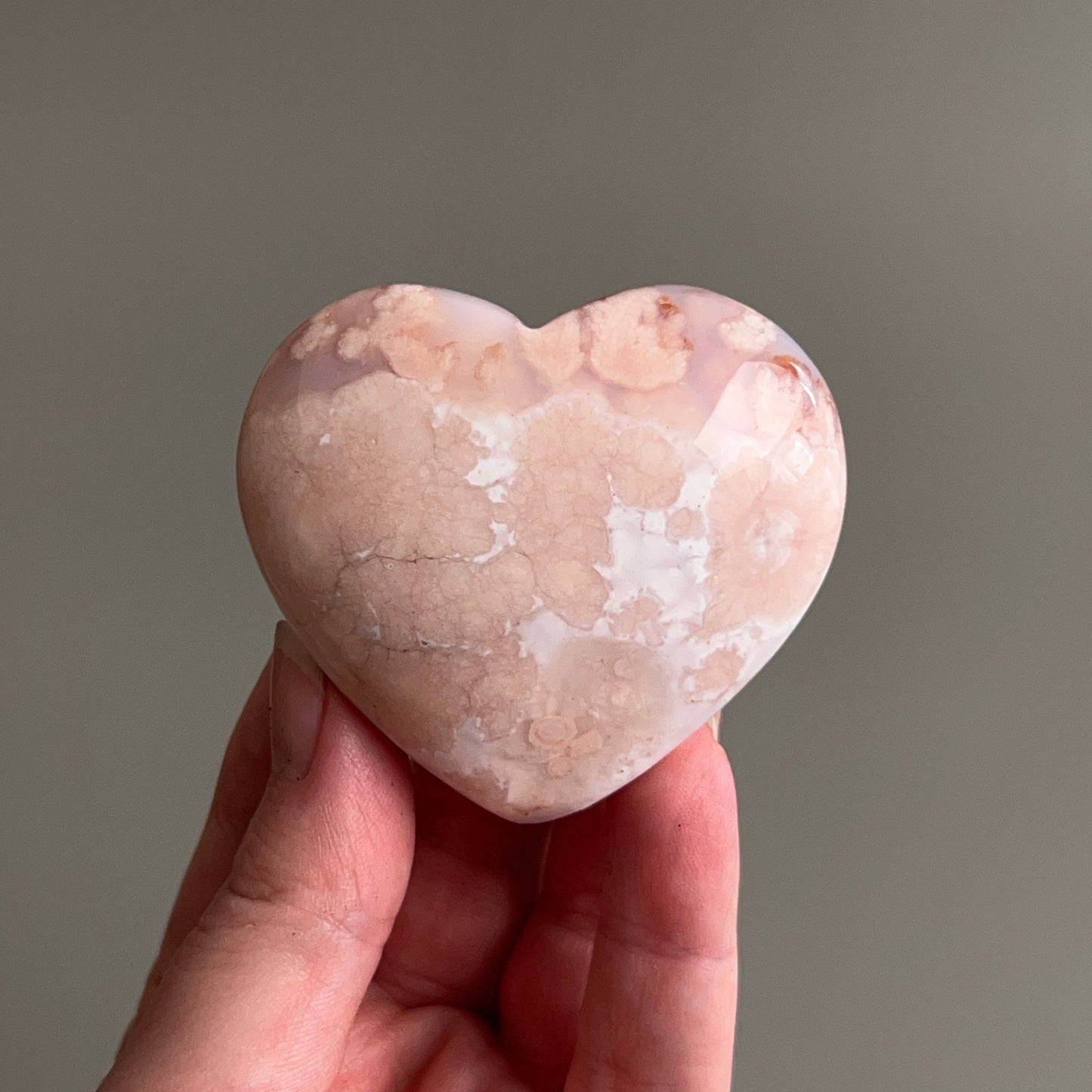 Pink Flower Agate Heart | Flower Agate Crystal Heart