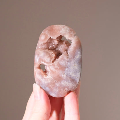Pink Amethyst + Flower Agate Palm | Pink Amethyst Crystal Palm Stone