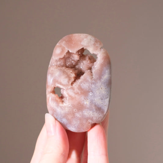 Pink Amethyst + Flower Agate Palm | Pink Amethyst Crystal Palm Stone