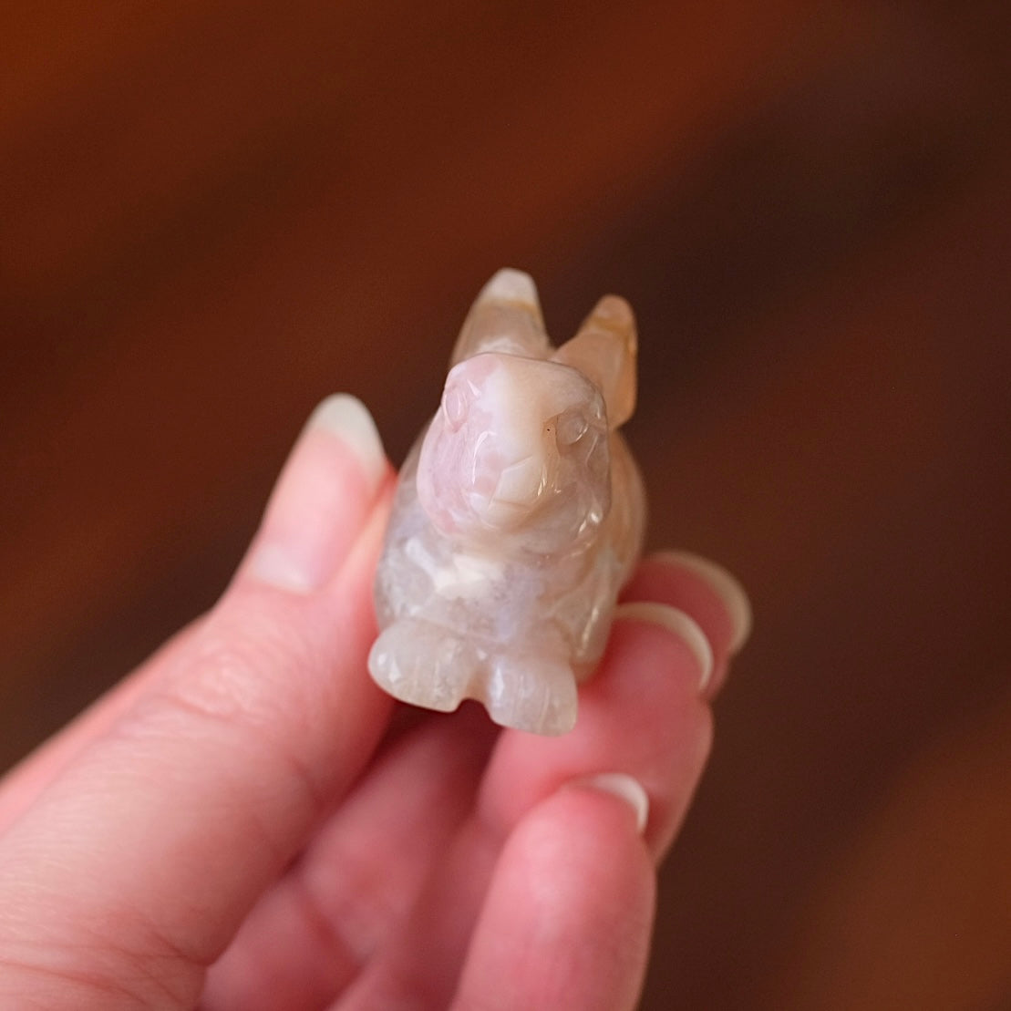 Pink Flower Agate Rabbit Carving | Crystal Bunny Carving
