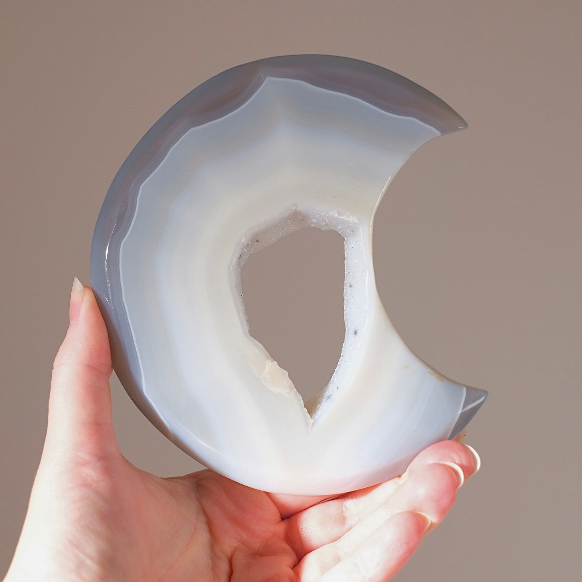 Agate Druzy Geode Moon | Agate Crystal Moon Carving