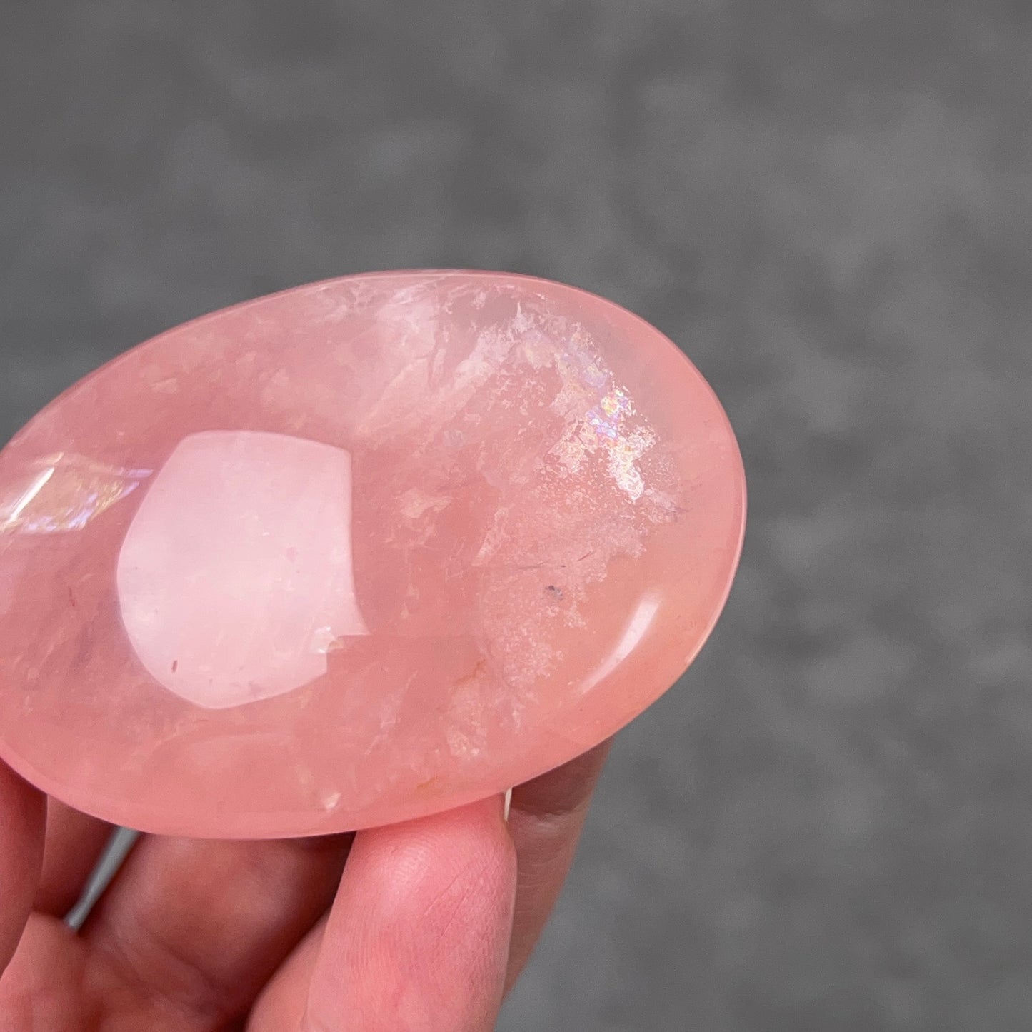 Gemmy Peach Rose Quartz Palm | Rose Quartz Crystal Palmstone