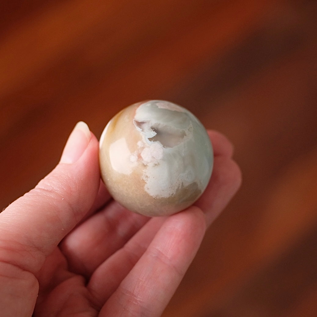 Blue Flower Agate Sphere | Green Flower Agate Crystal Sphere