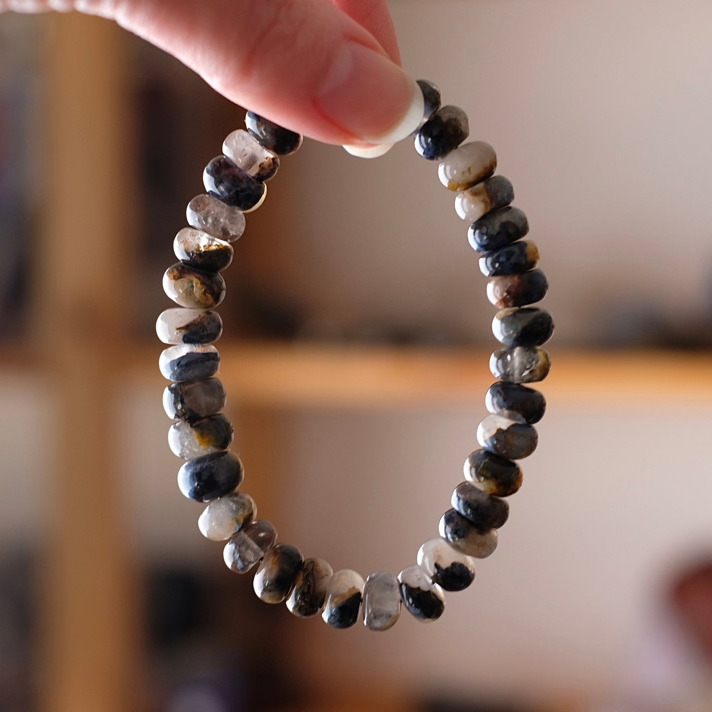 Blue Pietersite in Quartz Bracelet | Rondelle Crystal Stretch Bracelet