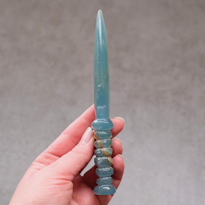 Lemurian Aquatine Calcite Athame | Blue Onyx Crystal Dagger | Witches Knife