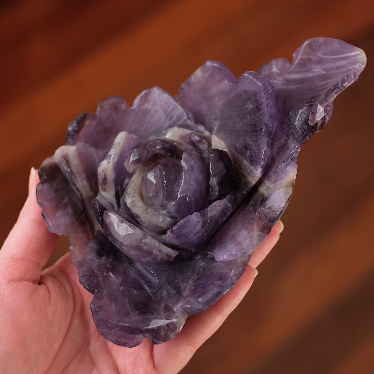 Amethyst Flower | Chevron Amethyst Crystal Rose Carving