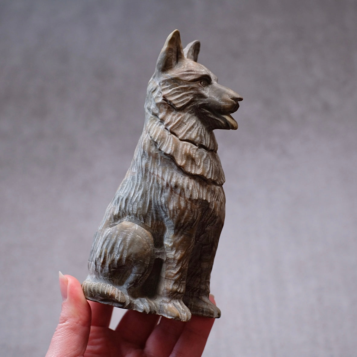 Jasper German Shepherd Dog Carving | Crystal Dog Statue