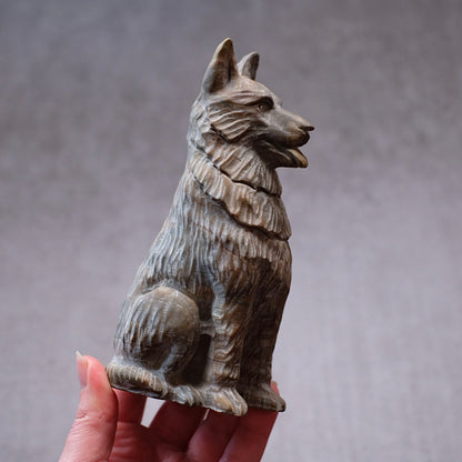 Jasper German Shepherd Dog Carving | Crystal Dog Statue