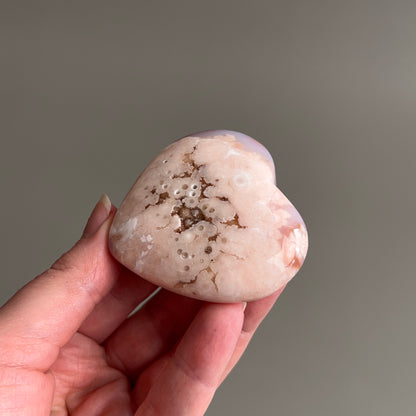 Pink Flower Agate Heart | Flower Agate Crystal Heart