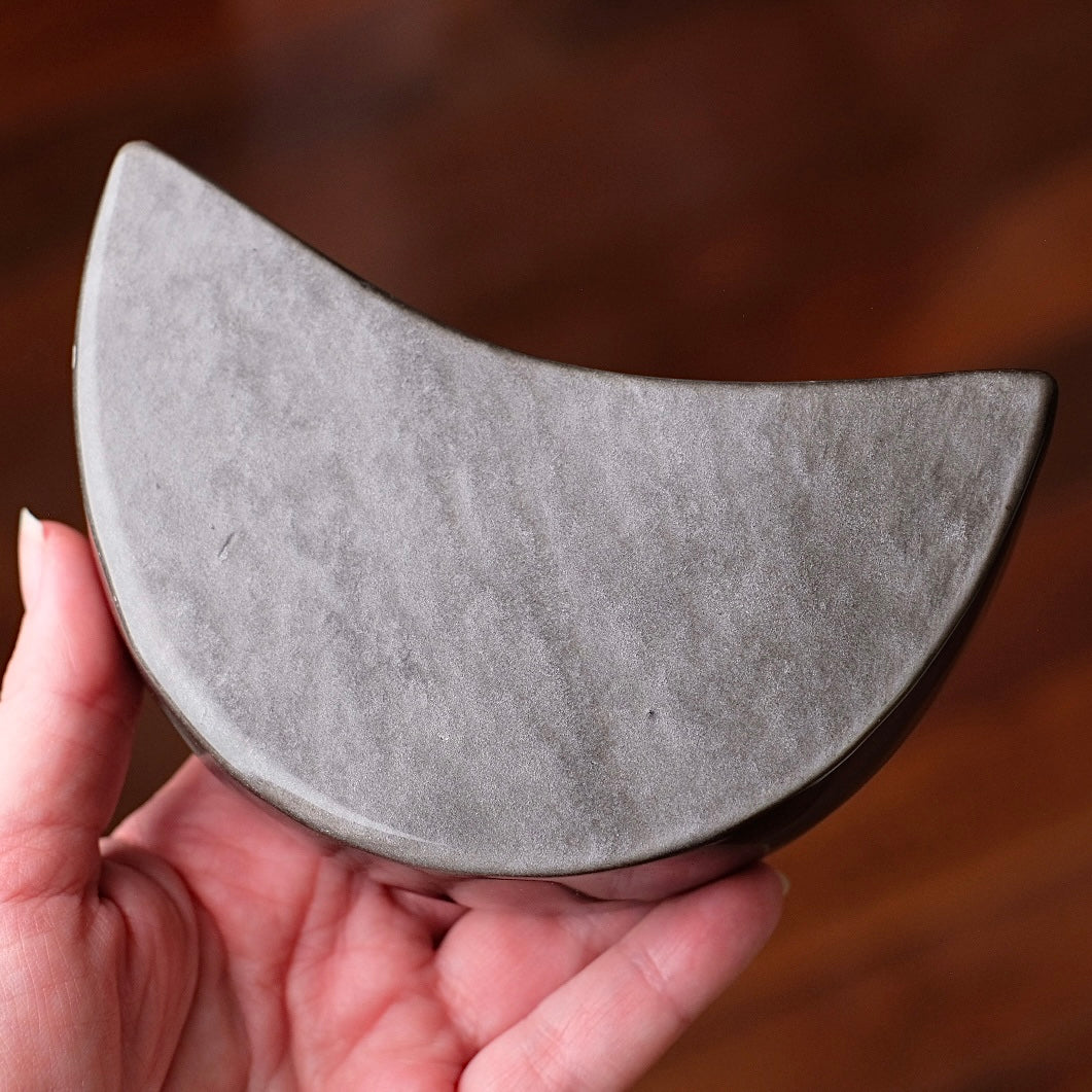 Silver Sheen Obsidian Moon Bowl | Crystal Dish