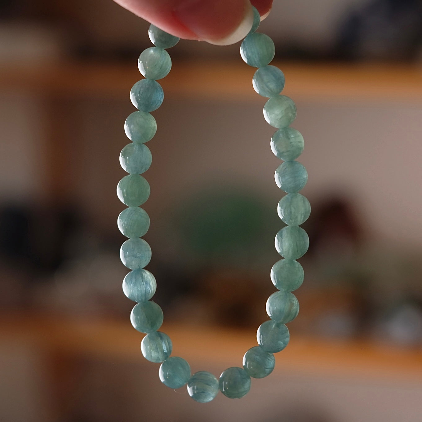 Aqua Kyanite Bracelet | Green Kyanite Crystal Stretch Bracelet