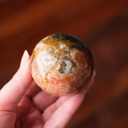 Blue Apatite in Orange Calcite Sphere | Apatite Jasper Crystal Sphere