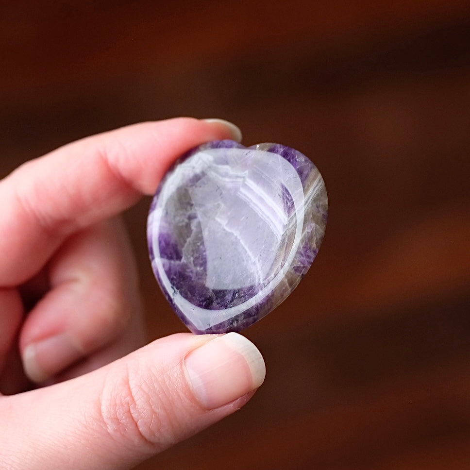 Amethyst Worry Stone | Heart Shaped Crystal Thumb Stone
