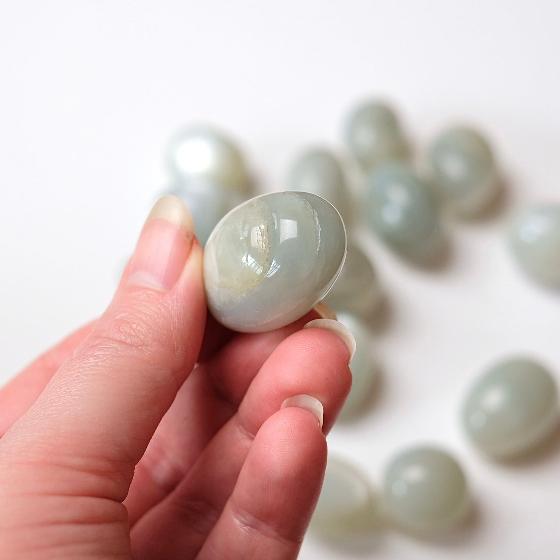 Sage Moonstone Tumbles | Silky Green Moonstone Tumbled Crystal