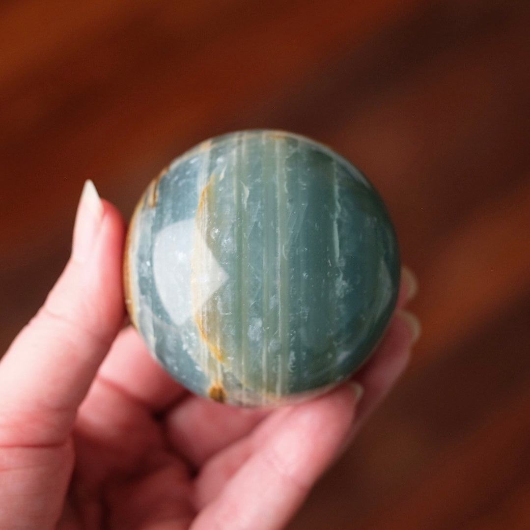 Lemurian Aquatine Calcite Sphere | Blue Onyx Crystal Sphere
