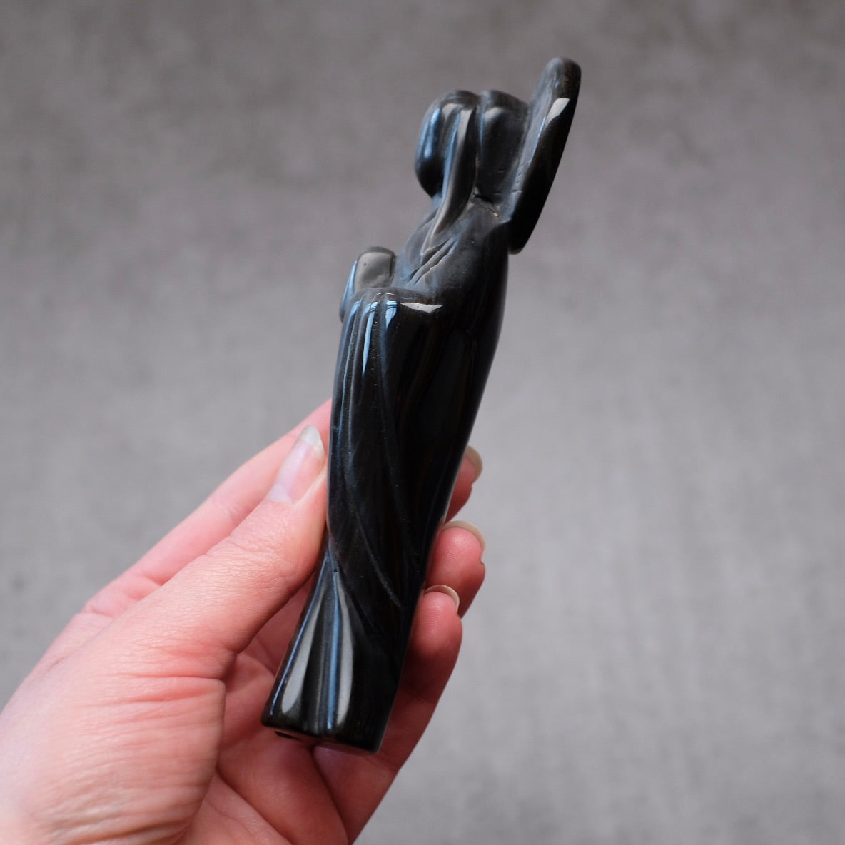 Silver Sheen Obsidian Priestess Carving | Virgin Mary Crystal Figurine