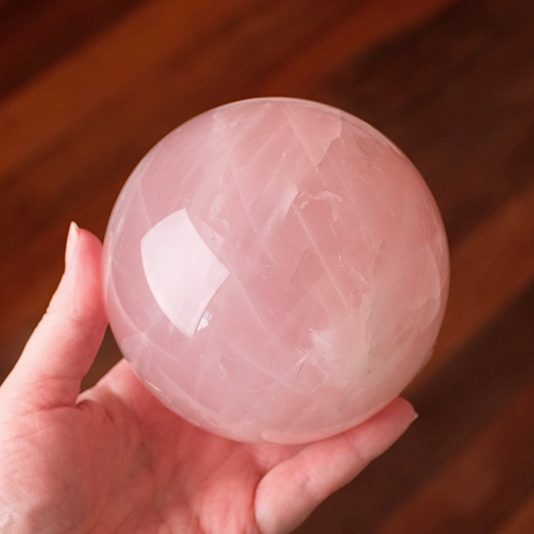 Large Star Rose Quartz Sphere | Pink Rose Quartz Crystal Sphere