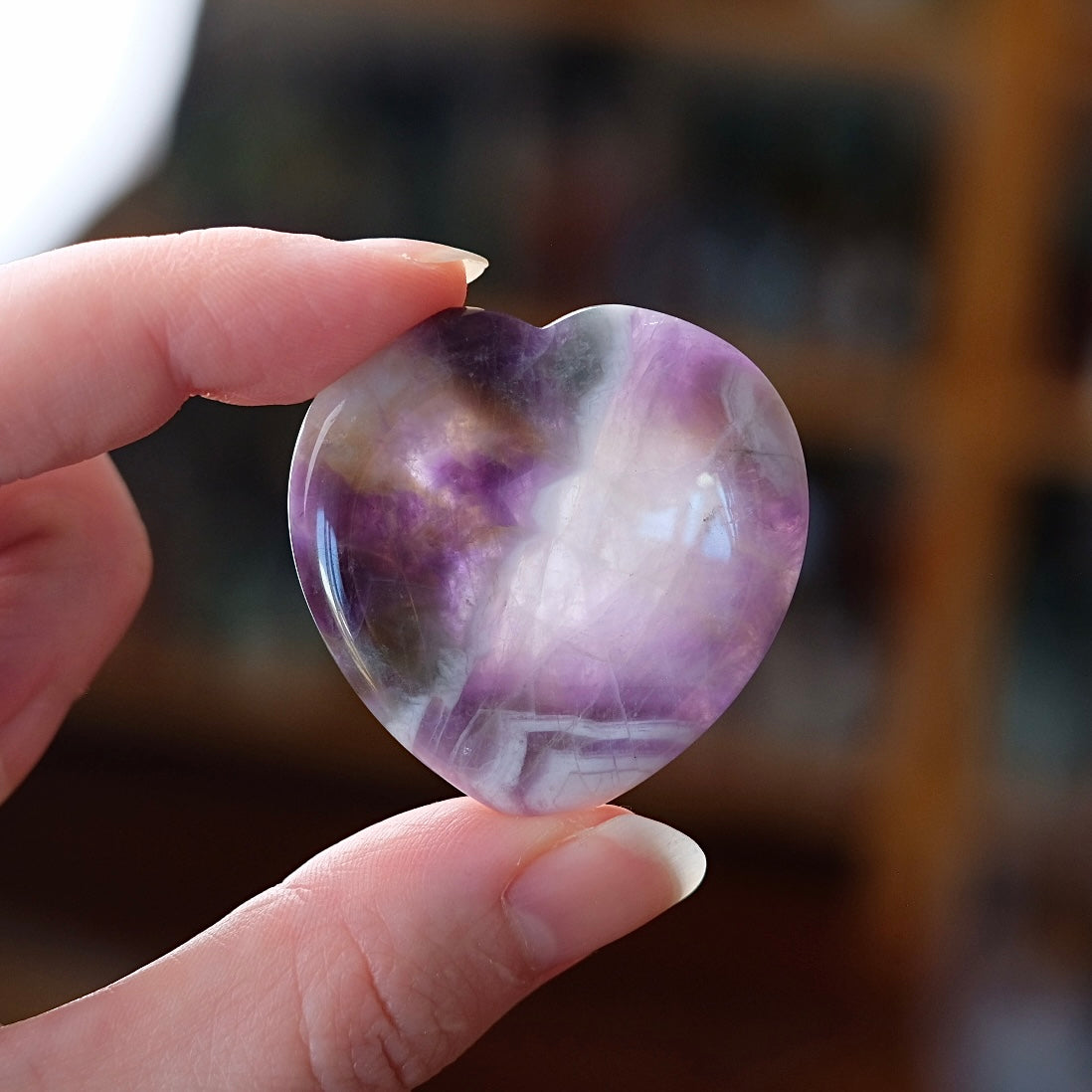 Amethyst Worry Stone | Heart Shaped Crystal Thumb Stone