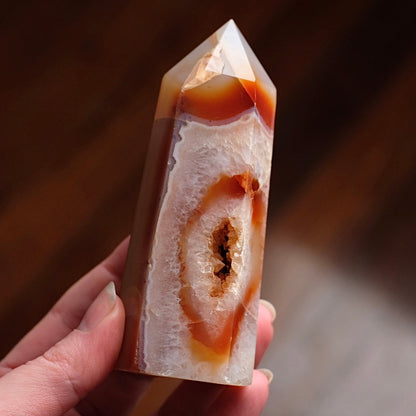 Druzy Carnelian Tower | Carnelian + Quartz Crystal Point