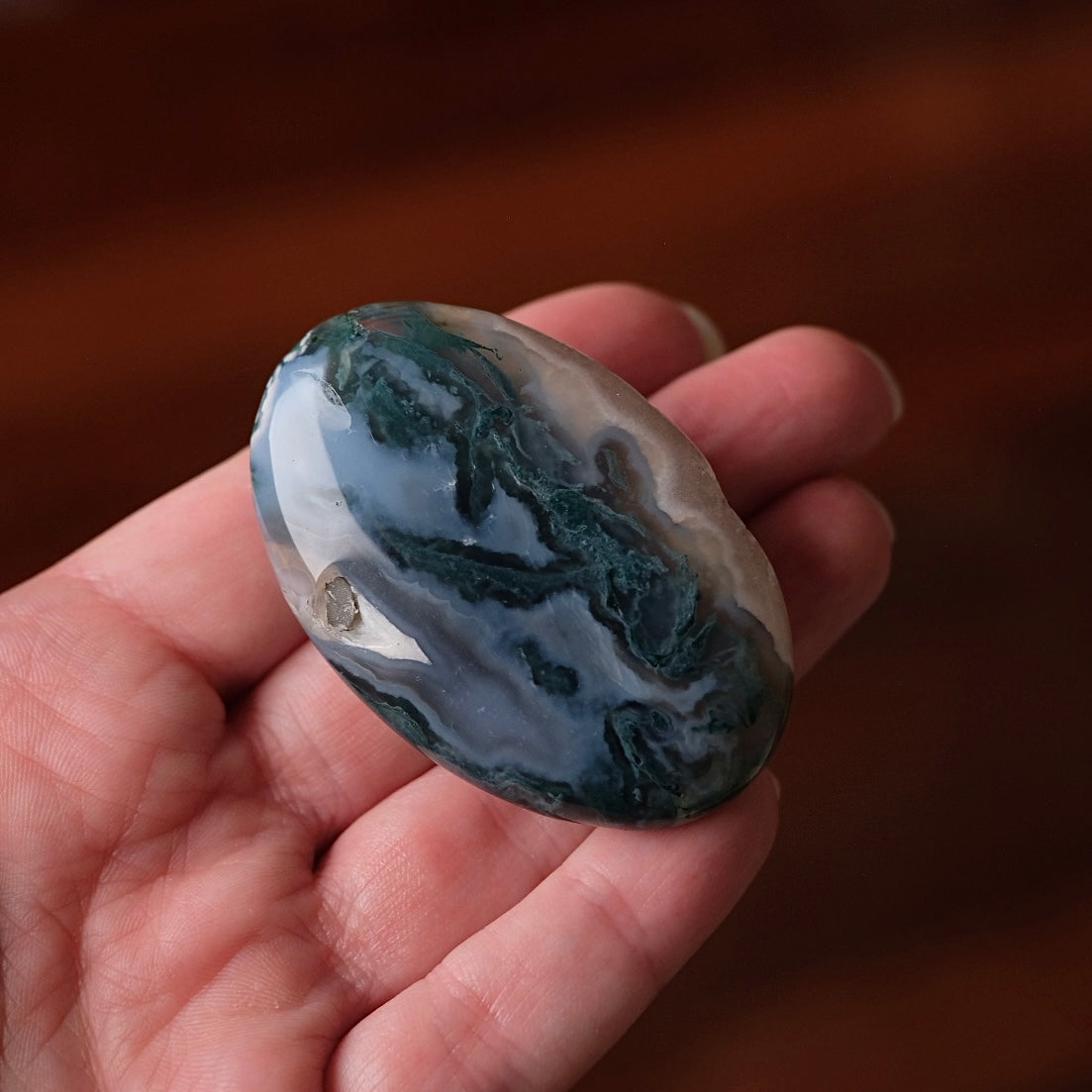 Druzy Moss Agate Palm Stone | Moss Agate Crystal Palmstone