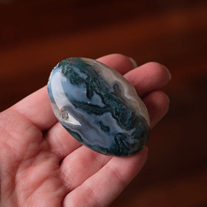Druzy Moss Agate Palm Stone | Moss Agate Crystal Palmstone