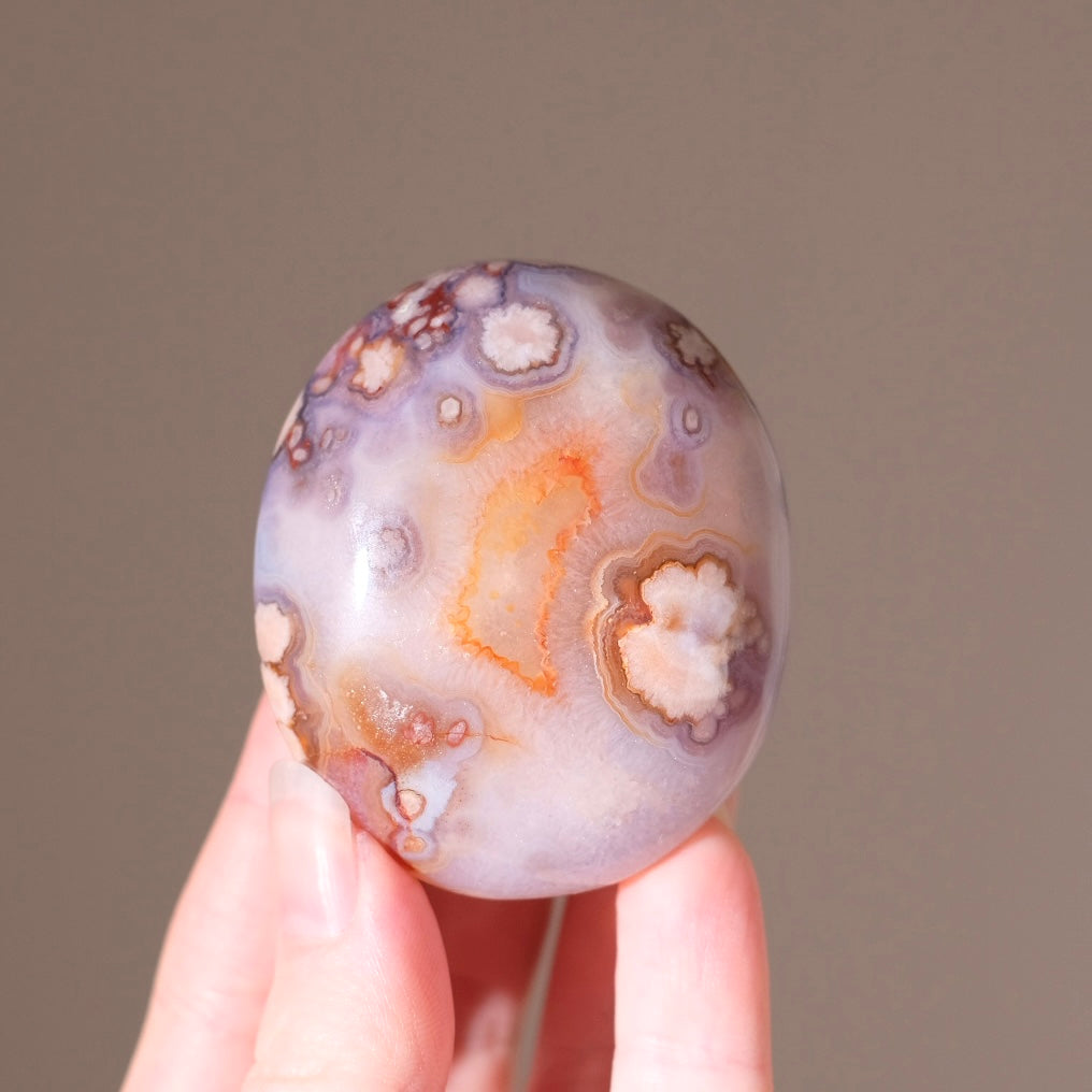 Flower Agate & Quartz Palm | Flower Agate Crystal Palm Stone