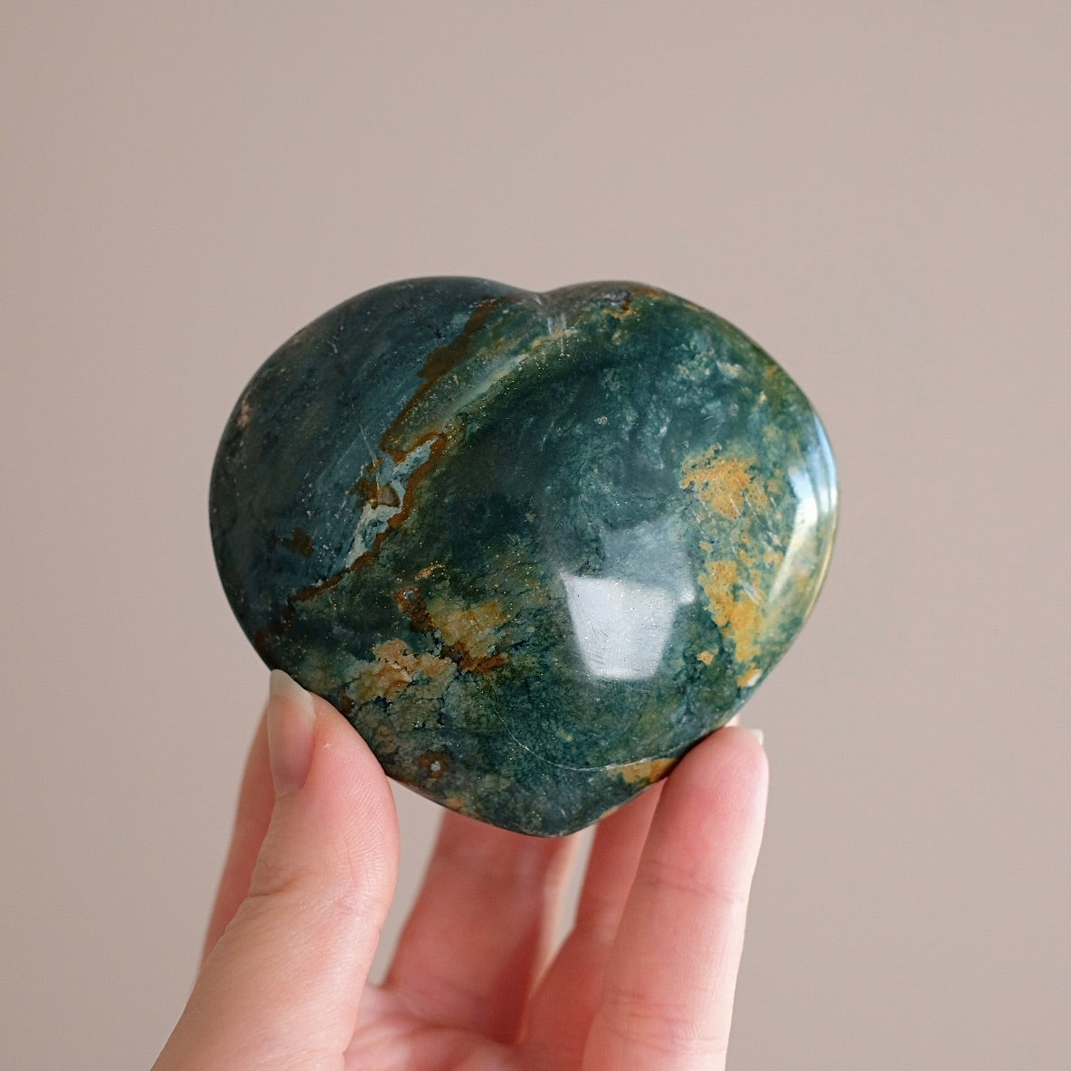 Sea Jasper Heart | Green Jasper Crystal Heart Carving