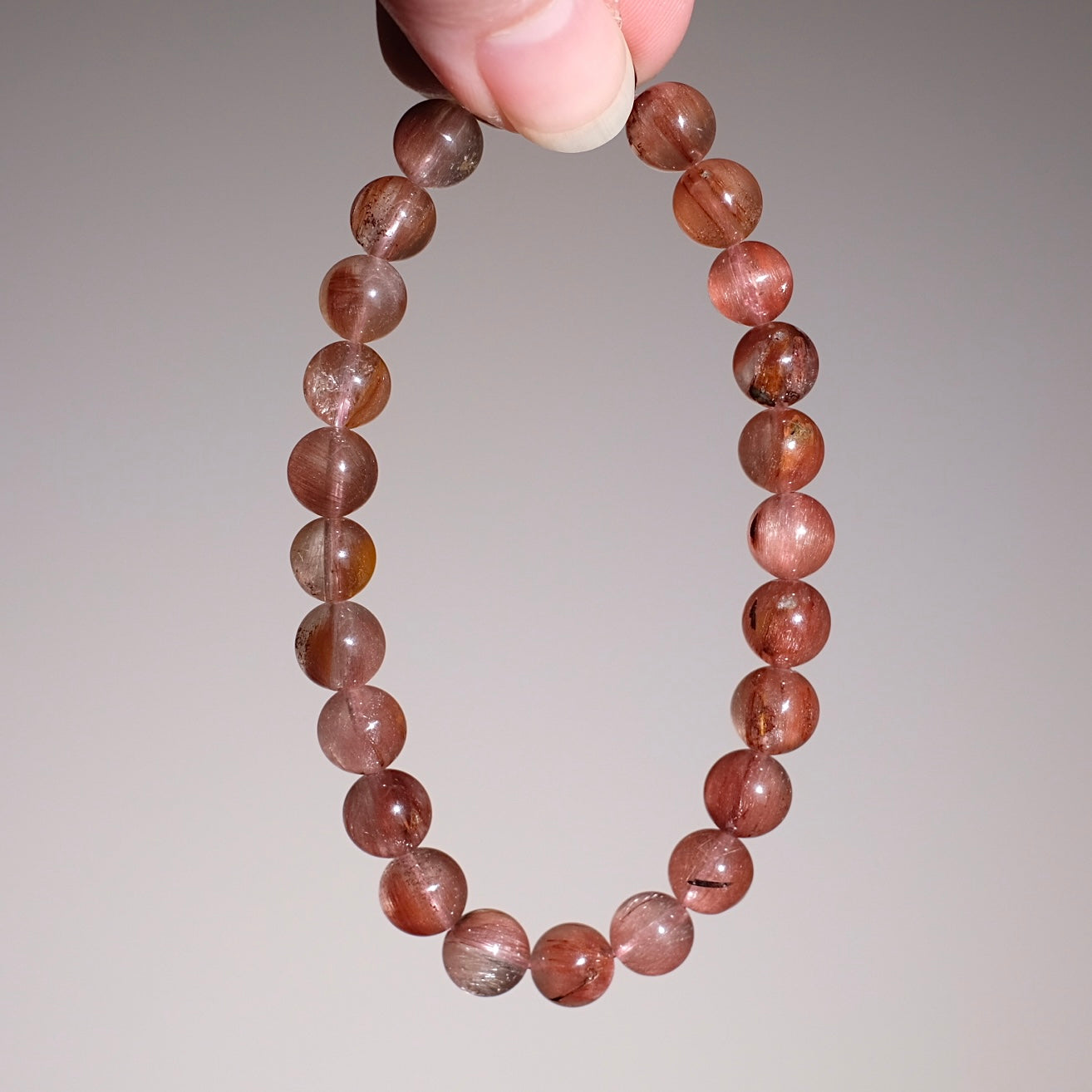 Pink Rutile Amphibole Quartz Bracelet | Crystal Stretch Bracelet
