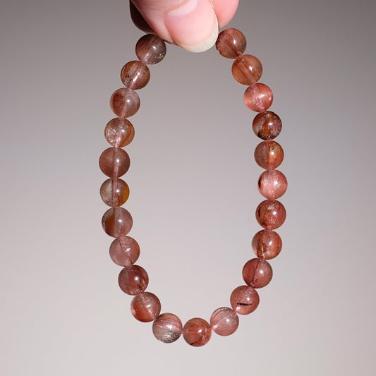 Pink Rutile Amphibole Quartz Bracelet | Crystal Stretch Bracelet